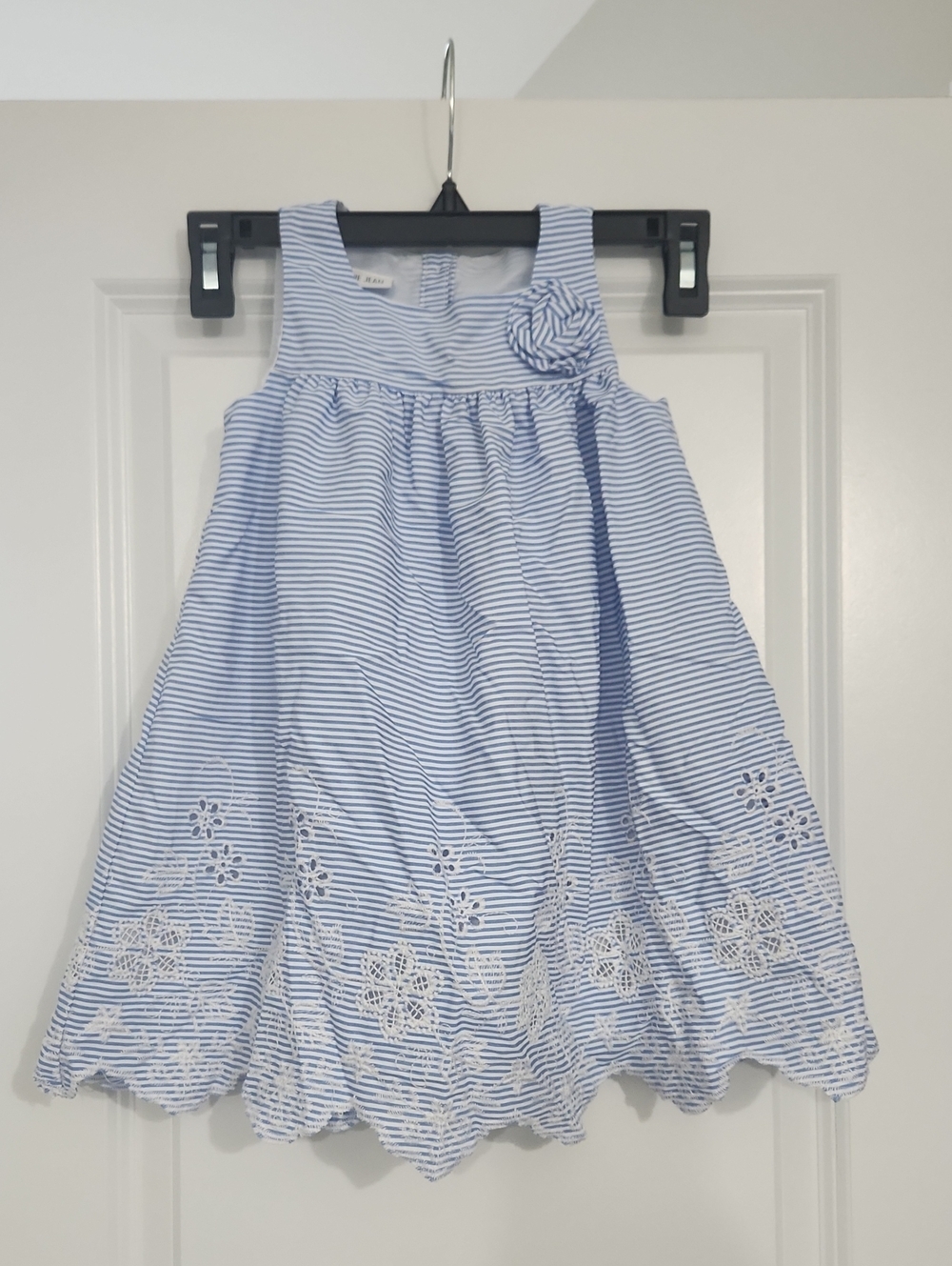Blue Striped Floral Eyelet Girls' Dress